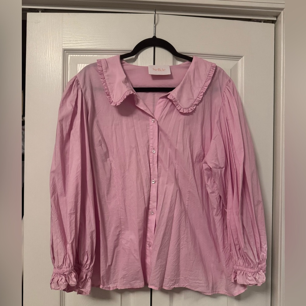 Selkie Pink Puff Sleeve Blouse – XL 14 Romantic Cottagecore Top